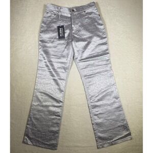 PLATINI‎ JEANS COUGAR PJC050 ALL OVER LOGO Print Satin Flare Pants Size 30